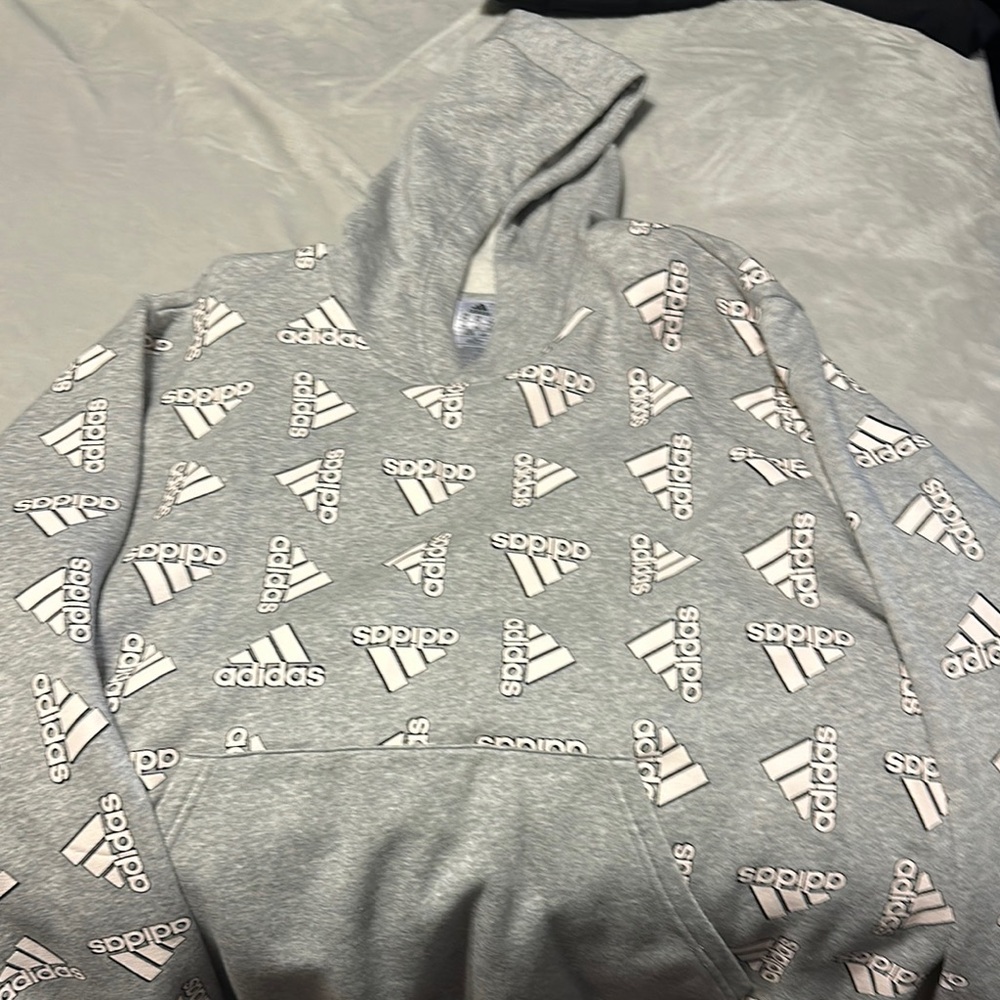 Adidas Men's Grey Logo Hoodie